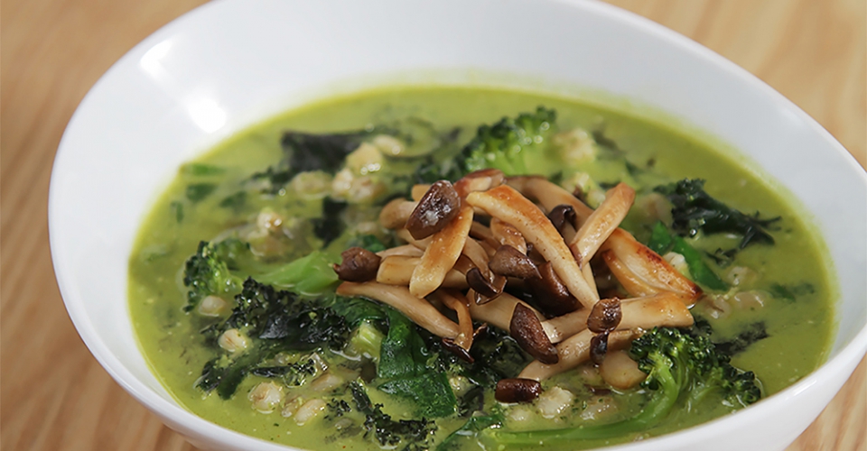 Spring minestrone with purple kale